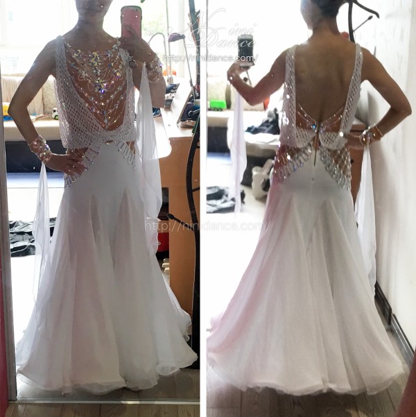 DA064プロ世界ファイナリストのデモ用白いモダンドレス : 社交ダンス