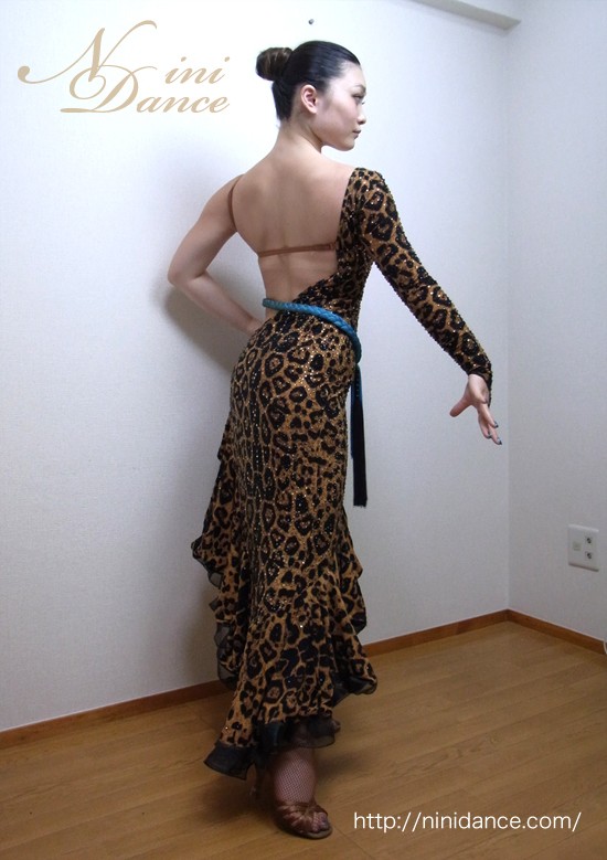 nini danceドレス D033スタイル抜群の豹柄ロングラテンドレス : 社交ダンスウェアNiniDance