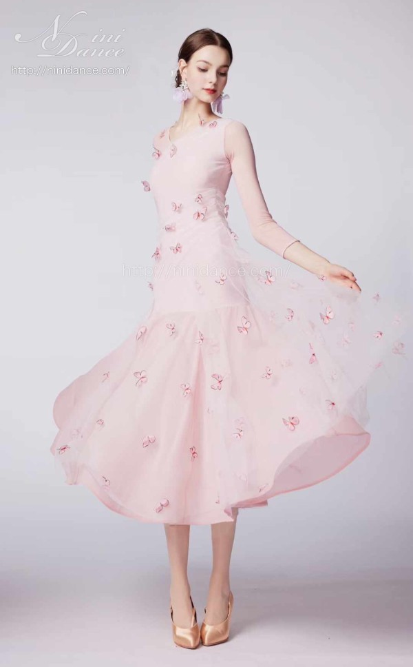 SP141蝶々モチーフ付き華やかなパーティドレス(2色) : 社交ダンス