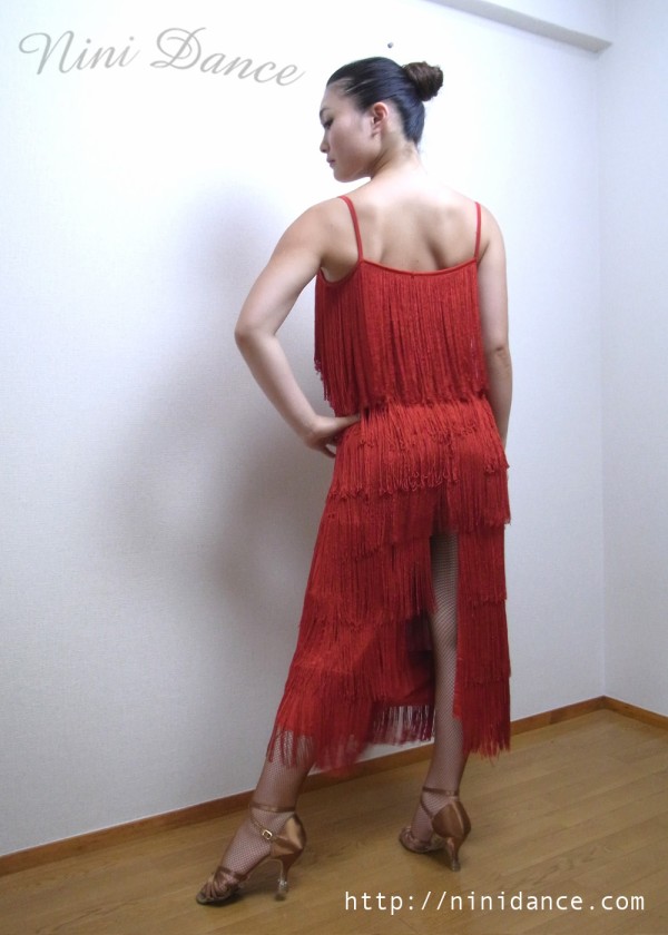 LC015リリアンフリンジのラテン上下セット(赤) : 社交ダンスウェア