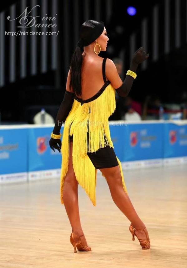 社交ダンス　ユニバースラテンドレス　ブラック×イエロー　フリンジ DA011黒と黄がエネルギッシュなフリンジラテンドレス : 社交ダンス
