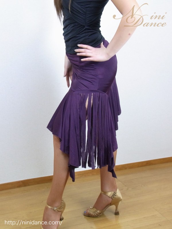 L018布フリンジの紫ラテンスカート : 社交ダンスウェアNiniDance