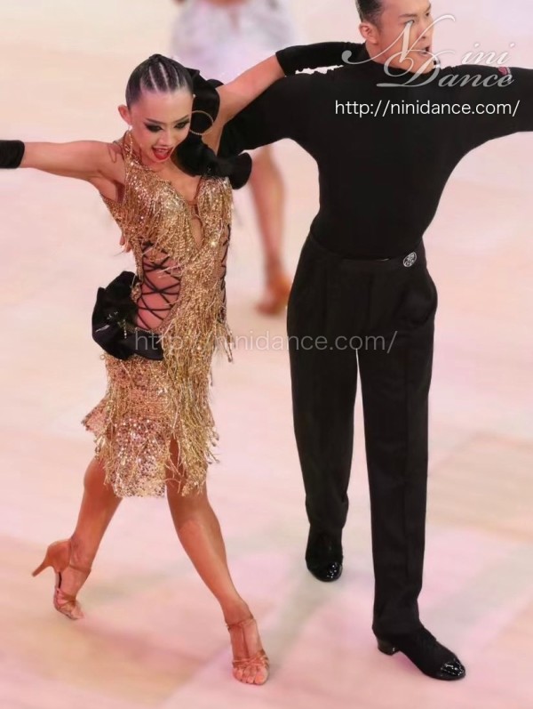 DA089黄金竹の舞姫のような金黒のラテンドレス : 社交ダンスウェア