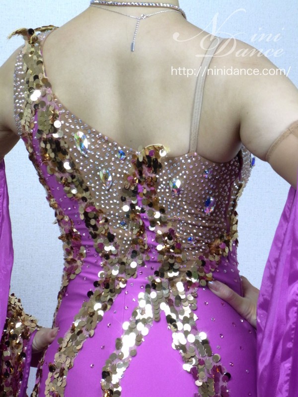D049ゴールドスパンコールが際立つ紫モダンドレス : 社交ダンスウェア 