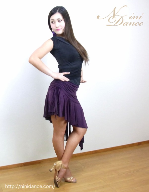 L018布フリンジの紫ラテンスカート : 社交ダンスウェアNiniDance