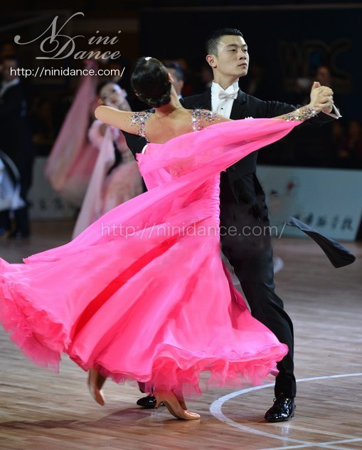 社交ダンス用チェリーピンクのスタンダードドレス