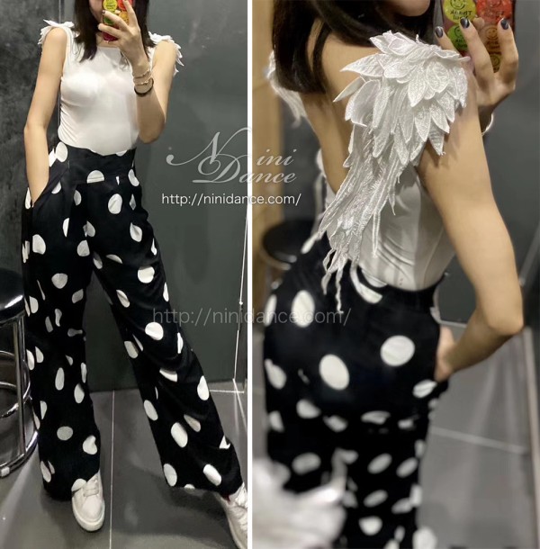 羽根付きホワイトドレス T046天使の羽根付き多色展開レオタード : 社交ダンスウェアNiniDance