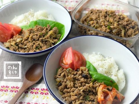 レシピ 余ったキムチ鍋の素で 簡単ビビン丼風ピリ辛そぼろ丼 のんすけのおいしいくらしと簡単オシャレシピ