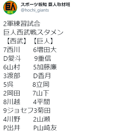 ２ ２８ B班練習試合 ジャイアンツ ライオンズ Ing球場 先発 出井 エブリデーライオンズ