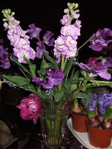 紫の春の花束 花とわが子と神様と