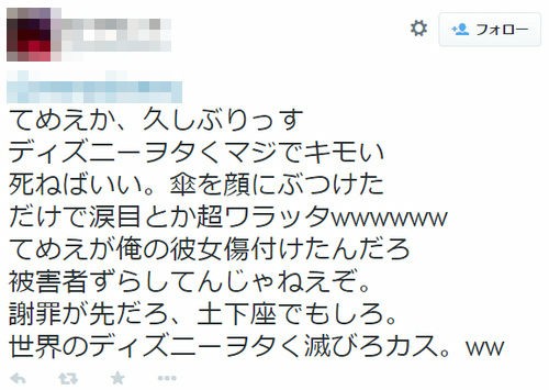 ディズニーシーのショーのチケットをdqnカップルが強奪 更に被害者に対してがツイッターで誹謗中傷 姑息なにゃんこ速