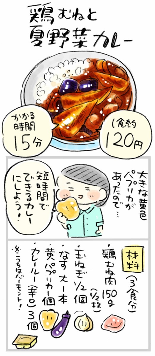 1食約120円】15分でできる！鶏むねと夏野菜の時短カレー : おづまり