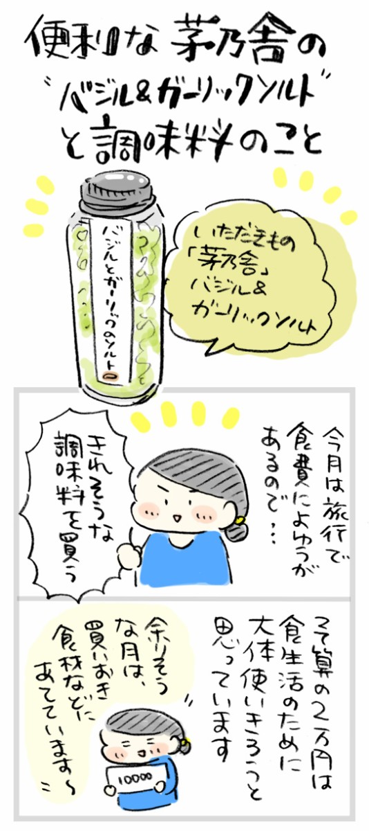 便利なもの 茅乃舎 バジルとガーリックのソルト と 調味料の買い足し おづまりこの ゆるり より道ひとり暮らし 旧 おひとりさまのあったか1ヶ月食費2万円生活