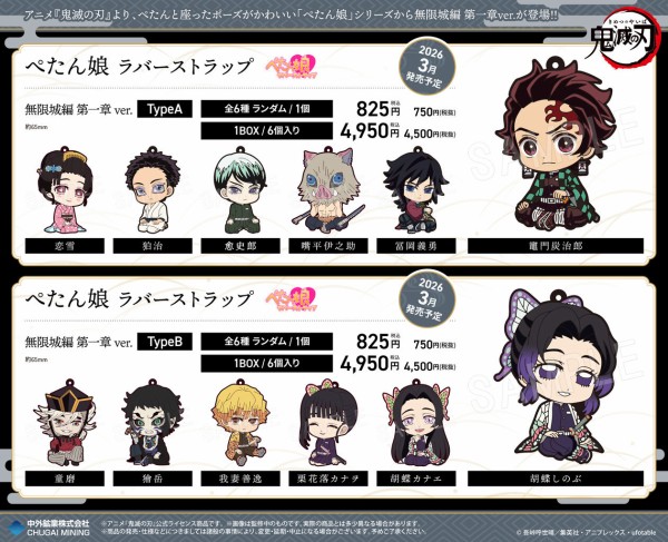鬼滅の刃 ぺたん娘ラバーストラップ 無限城編 第一章ver. TypeA／TypeB