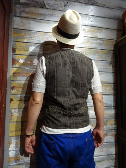 New！ FREEWHEELERS ”CONDUCTOR VEST” BROWN RANDOM STRIPE : OLD