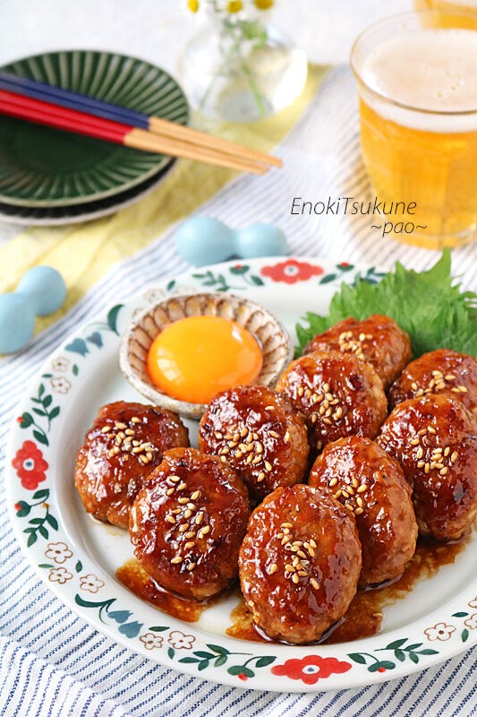 ヒノエとつくねのママ ♡♡オーダー品♡♡ えのきでジューシー柔らか♪ヘルシーなえのき照り焼き豚つくね : ぱお