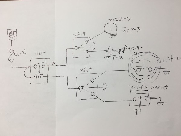 ヤンキーホーン配線作業 からの 日曜ガレージ 駐車場