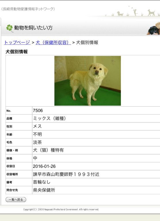 長崎県動物管理所情報 Pet S