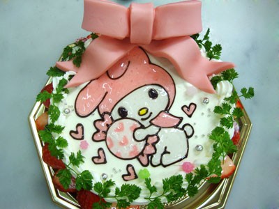ピンクリボン付き マイメロディ 誕生日 記念日用にオーダーできるデコレーションケーキ