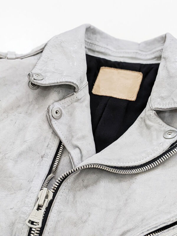 ダブルスタンダードクロージング　ラムファージレ風　レザージャケット　白　グレー ダブルスタンダードクロージング ラムファージレ風 レザージャケット