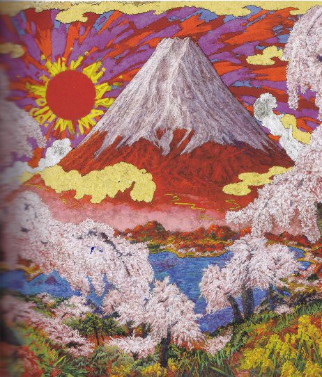 絹谷幸二、「旭日大磐石富士山」、希少画集の額装画、四季、風景