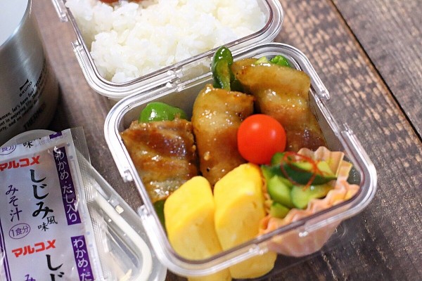 豚バラピーマン巻きの夫弁当 保存容器3ml 2 ぽかぽかびより レシピ 作り方 コツ Powered By ライブドアブログ