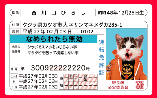 なめ猫の免許書を作れるサイト 西川口ひろし