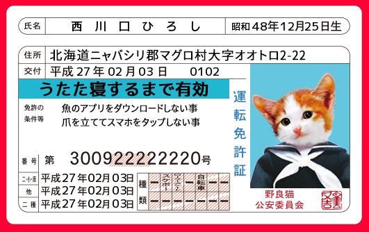 なめ猫の免許書を作れるサイト 西川口ひろし