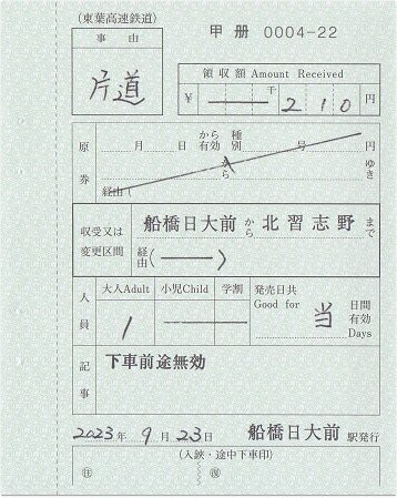 東葉高速鉄道 船橋日大前 2（乗車券販売会2023） : 厚紙散歩