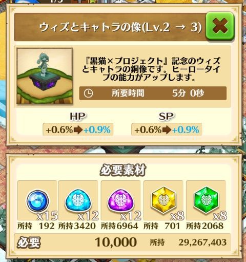 白猫 ウィズとキャトラの像 Lv 1 Lv 10 Max ぷるるの白猫日記