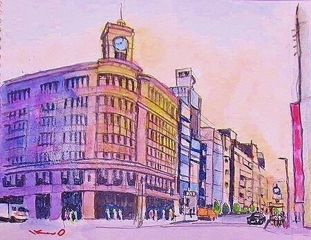 東京散歩 ー 服部時計店 Ikuoの水彩画集