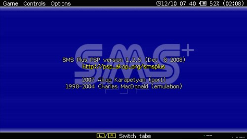 Sms Plus Psp V1 2 5 Sms And Game Gear Emulator R35 Custom Psp Info