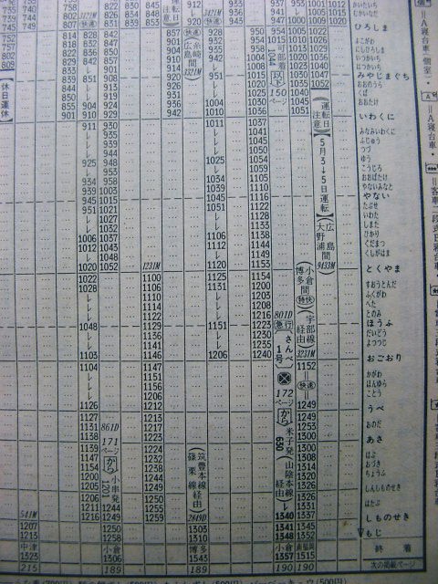 山陽本線 広島～小郡の快速の時刻 １９８０年５月 : Rail・Ａｒｔブログ