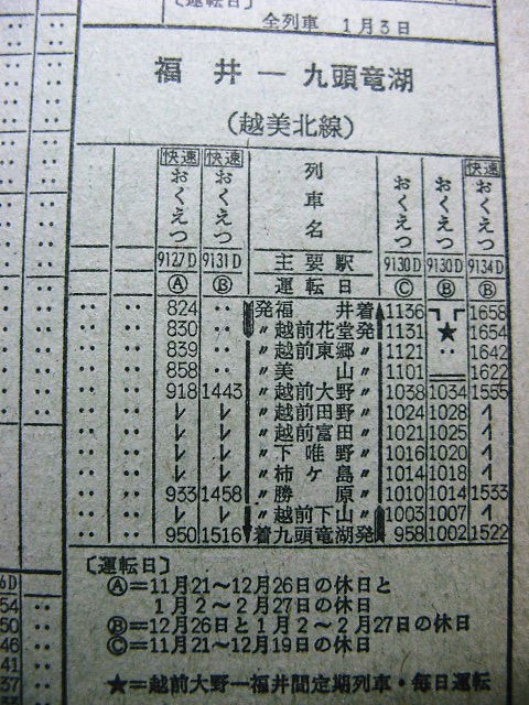 ☆ 1965年8月 大阪発着の北陸方面 客車列車の時刻など