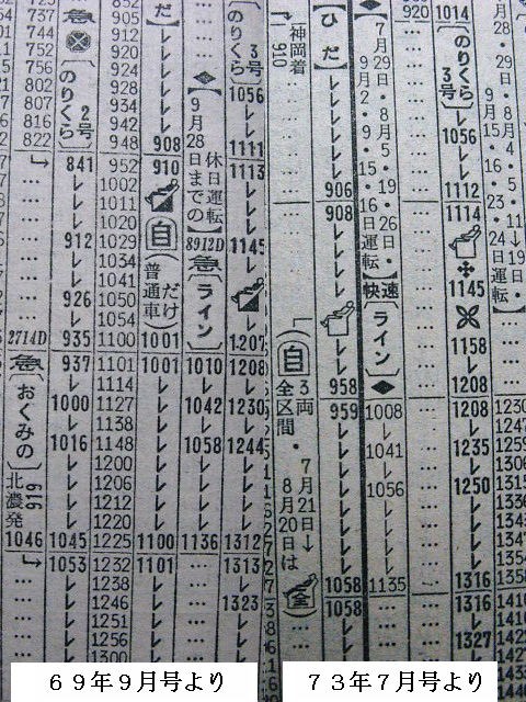 １９６９年９月 高山本線 急行の時刻 : Rail・Ａｒｔブログ