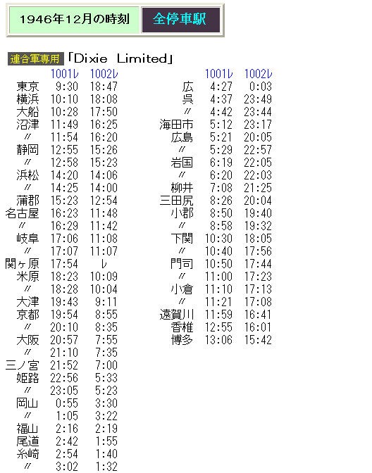 ☆ １９４６年１２月 連合軍専用列車”Dixie Limited”の時刻 : Rail・Ａｒｔブログ