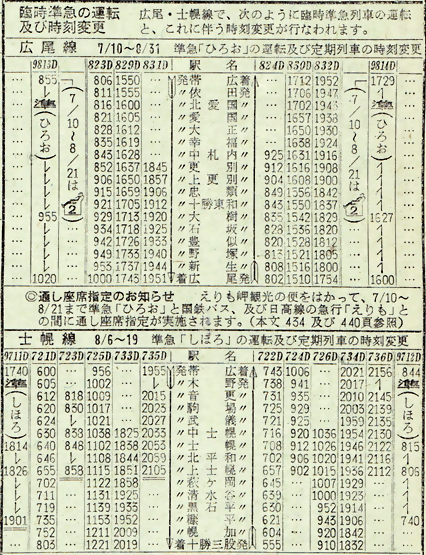 ☆1966年夏の準急「ひろお・しほろ」の時刻 : Rail・Art