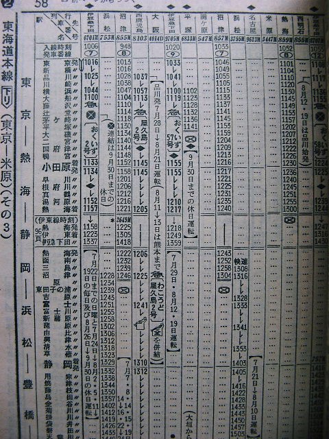 1973年7月 急行「屋久島・わこうど屋久島」「ひとよし」の時刻