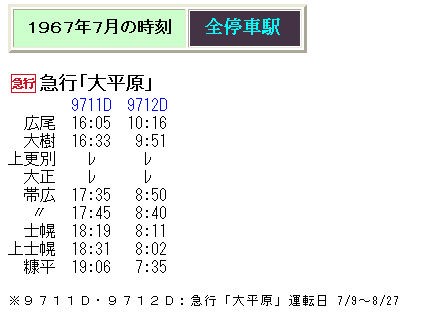 ☆ 設定当初の急行「大平原」の時刻 : Rail・Ａｒｔブログ