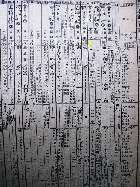 74年1月の特急「つばさ・やまばと」の時刻 : Rail・Artブログ