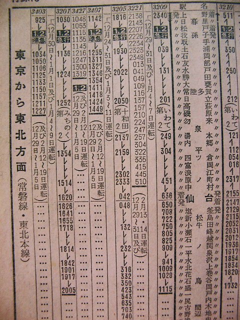 白石駅 東北本線上り 時刻表 鉄道部品 ☆ 1942年11月 東北本線の急行103～106レの時刻 : Rail