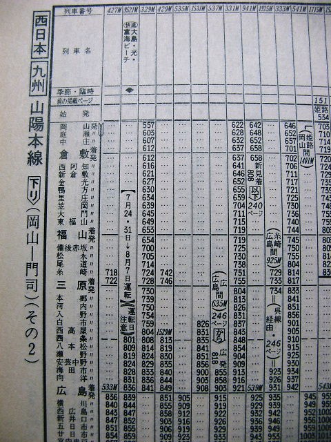 1988年夏臨 快速「大島・光・富海ビーチ号」の時刻 : Rail・Art