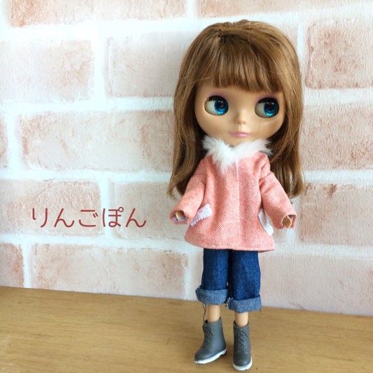 リカちゃん　洋服　ヘリンボーン❤︎ウール　ロングコート　brown ハンドメイド リカちゃん洋服ヘリンボーン❤︎ウールロングコートbrown