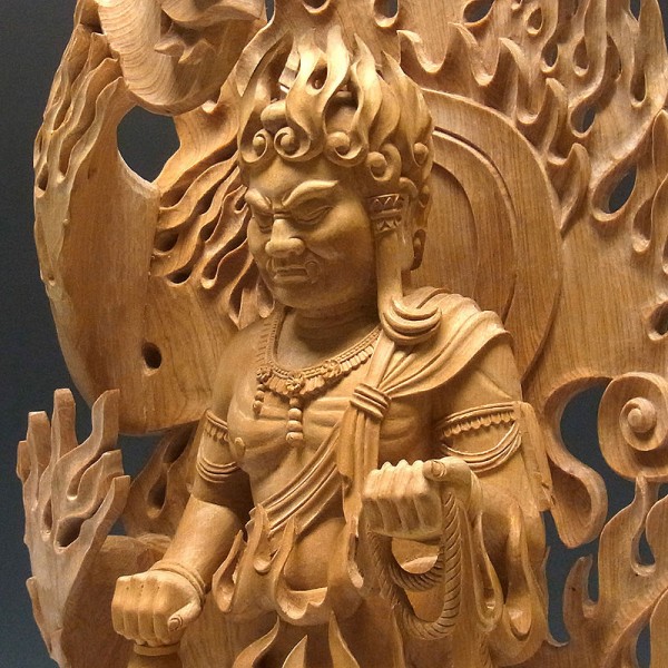 桧/檜(ヒノキ) 不動明王・倶利伽羅・火炎巻光背 高さ：72cm