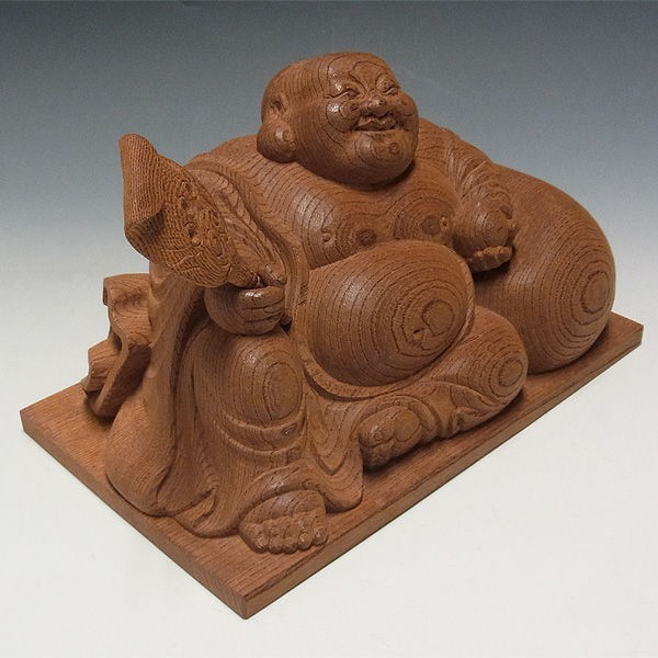 極上欅(ケヤキ) 布袋 木地仕上げ 高さ：15cm 【国内(日本人)仏師作品