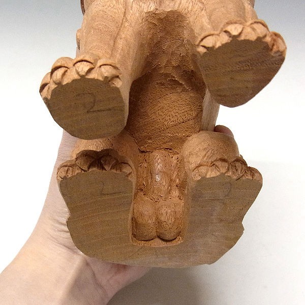 国産欅(ケヤキ) 木彫りの狛犬(獅子狛犬) 高さ:16cm （販売・木彫り 
