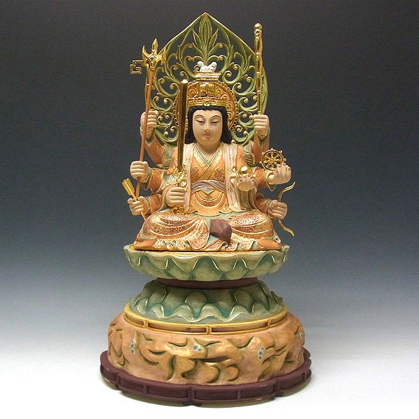 楠/樟(クス) 彩色 八臂弁財天 高さ60cm （販売・木彫り）ELA-16