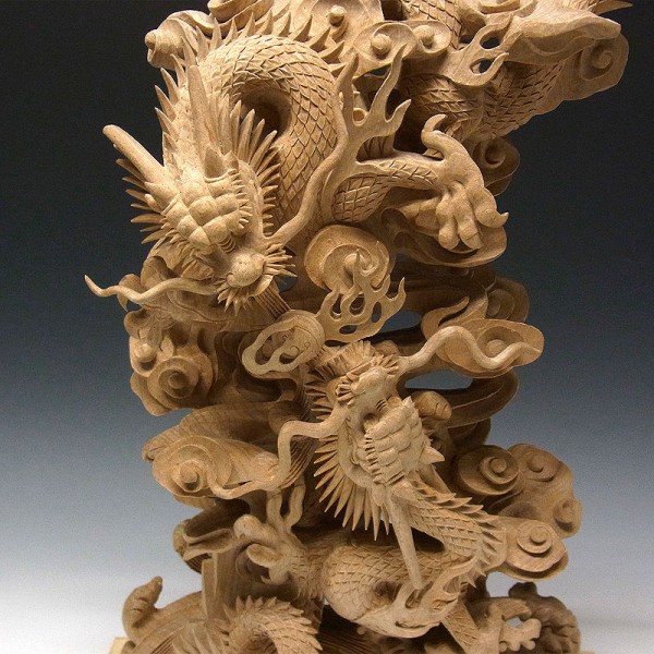 精品★★★天然木彫り 根付 　白檀 　龍　 掛け?　サイズ：6X6X1CM NO:0158：精品天然木彫り 根付 白檀 龍 掛け・ サイズ：6X6X1CM