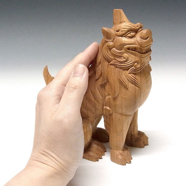 国産 欅(ケヤキ) 木彫りの狛犬(獅子狛犬) 高さ：17cm （販売