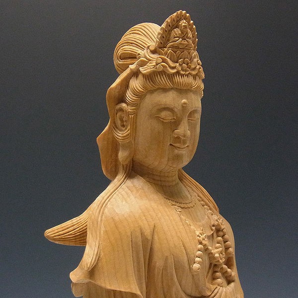 榧(カヤ) 最上彫り魚籃観音 高さ：42cm （販売・木彫り） : 【龍祥